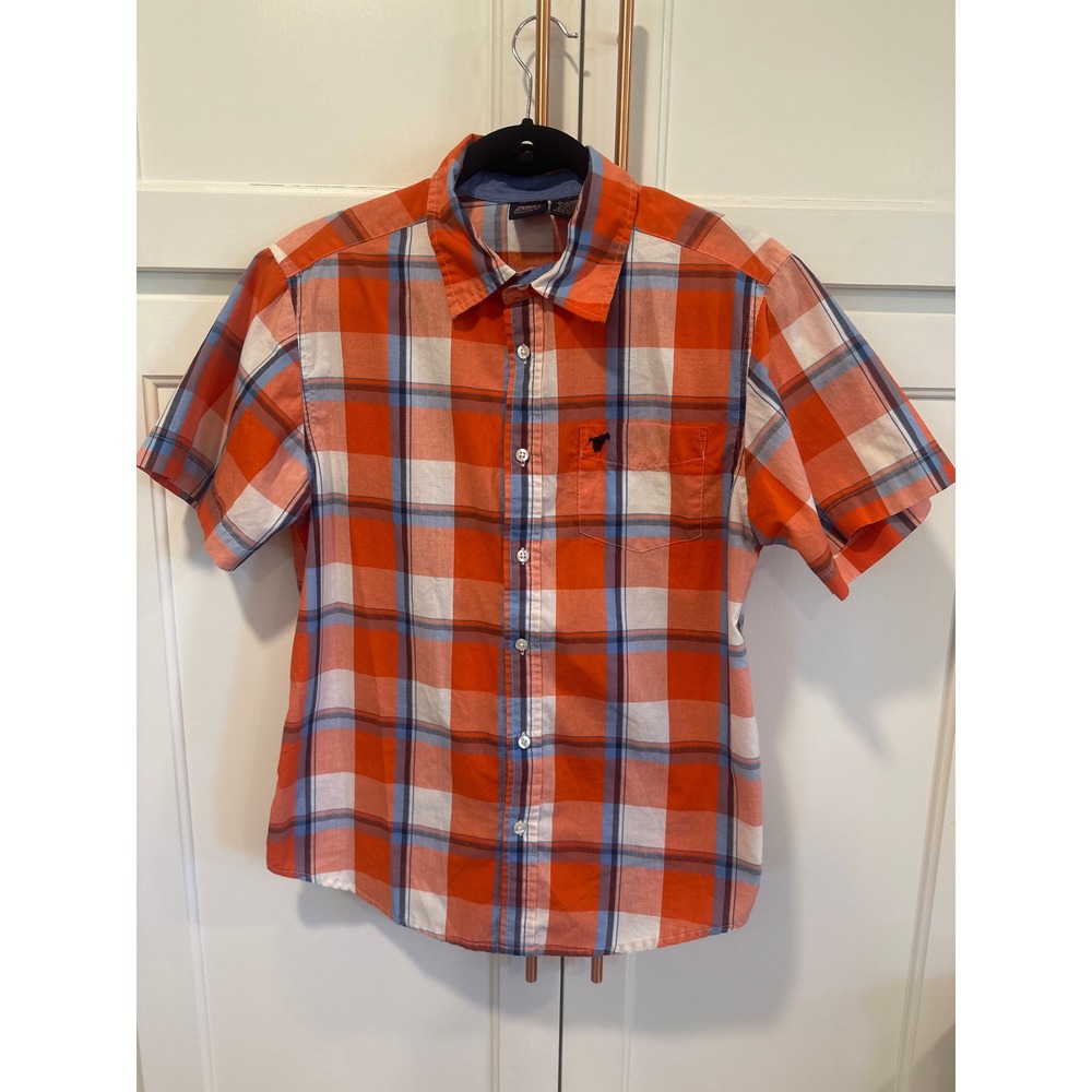 Wrangler Jeans Boys Tangerine Orange Plaid Short Sleeve Button Down Shirt XXL18